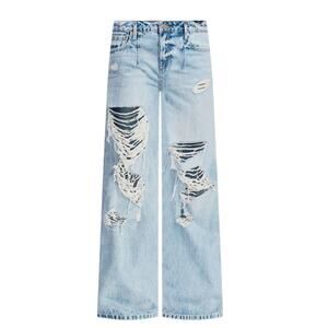 Ser.O.Ya NWT Women Light Wash Tidal Fiona Low Rise Wide Leg Distressed Jean W30